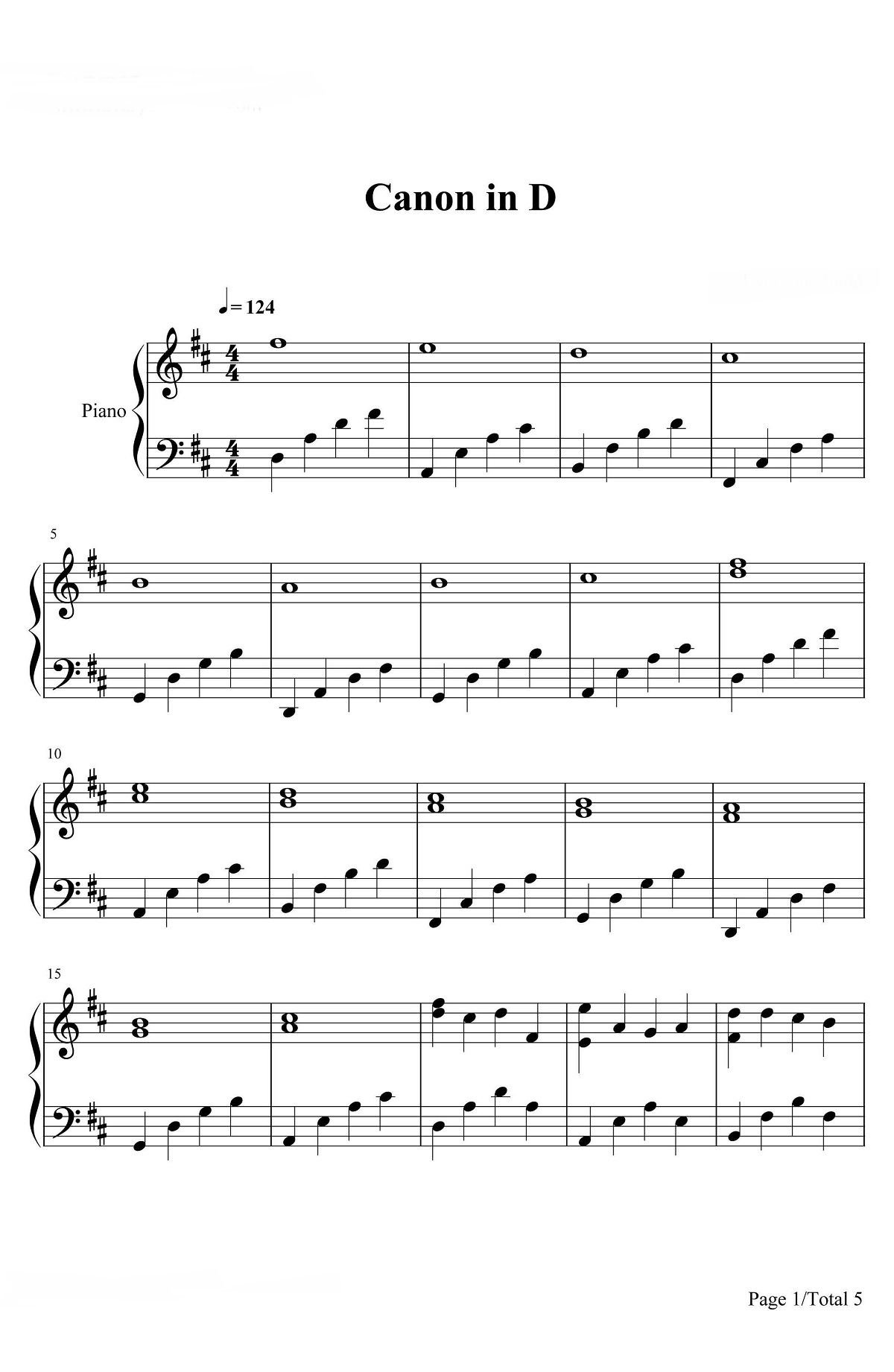 《d大调卡农》的钢琴谱钢琴曲谱 - 帕赫贝尔